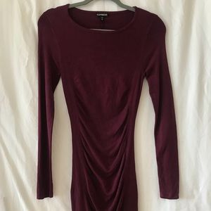 Maroon Express Ruched Crew Neck Sweater Dress